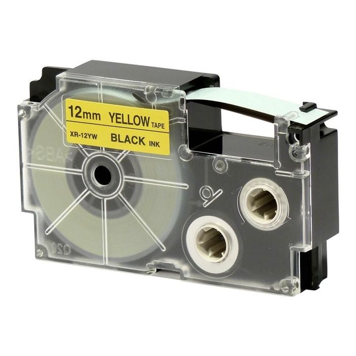 Casio Compatible XR-12YW Label Tape, 12mm, Black On Yellow, 1/Pack